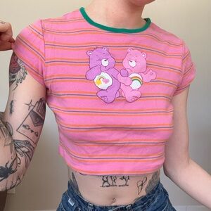 Pink Striped Care Bears Crop Top